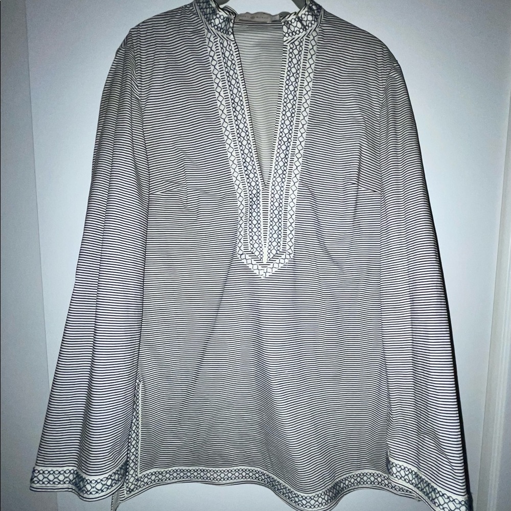 Tory Burch Cream and Blue Tunic size 8